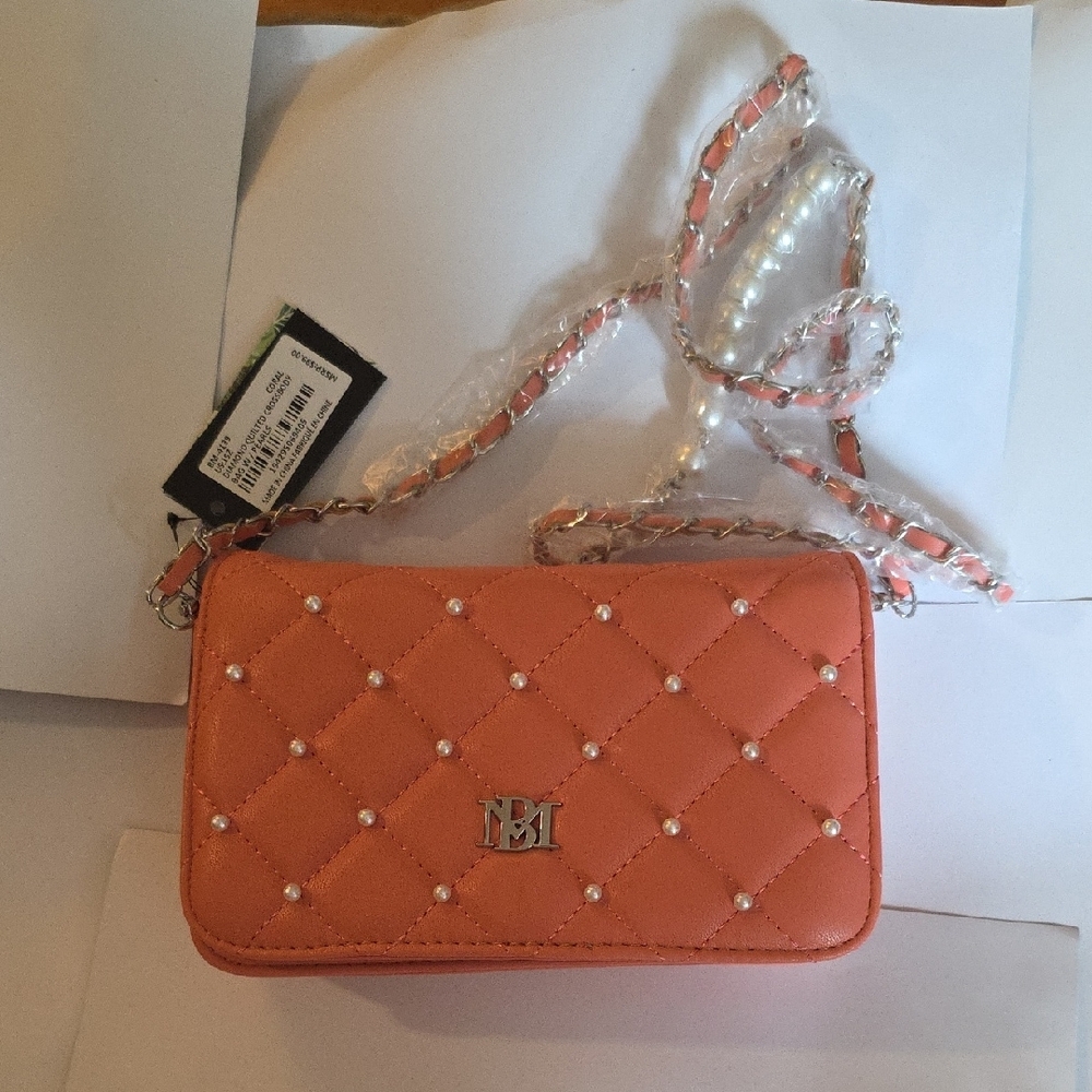 Badgley Mischka Coral Quilted Bag with Pearls